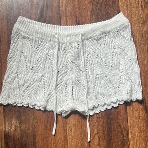 Low Waist White Knit Coverup with Drawstring